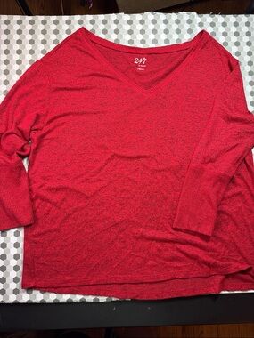 247 Women’s Red V-Neck Lightweight Pullover Sweater
